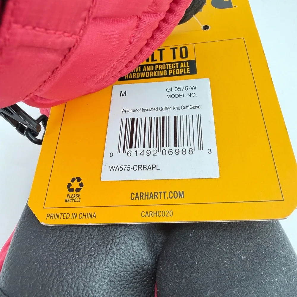 Carhartt Women's M Red Waterproof Insulated Quilted Knit Cuff Winter Gloves